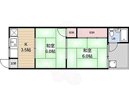 御陵ハイツ 1階2Kの間取り
