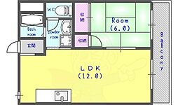スリーゼ西向日 1階1LDKの間取り