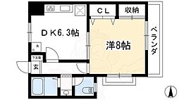グランミュゼ北野 2階1DKの間取り