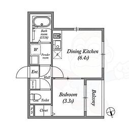 京都地下鉄東西線 東野駅 徒歩9分の賃貸アパート 1階1DKの間取り