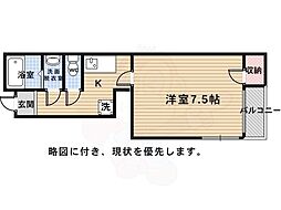 グレース北野 3階1Kの間取り