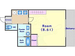 阪急京都本線 西京極駅 徒歩13分の賃貸マンション 2階1Kの間取り