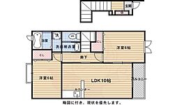 リヴ グレイスB棟 2階2LDKの間取り