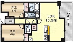 プレサンスロジェ太秦天神川駅前 5階2LDKの間取り