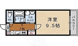 プリマード松伊 4階1Kの間取り