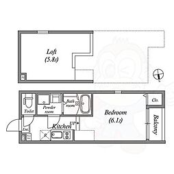 京都地下鉄東西線 石田駅 徒歩10分の賃貸アパート 2階ワンルームの間取り