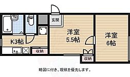 エクセル古門前 4階2Kの間取り