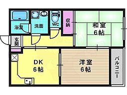 阪急京都本線 西向日駅 徒歩19分の賃貸マンション 3階2DKの間取り