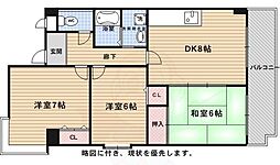 サンシャイン梅津 6階3DKの間取り