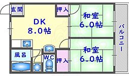 西部ハイツ 2DKの間取図画像