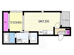 エーデルシュタイン花園伊町 2階1LDKの間取り