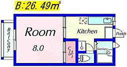 ヌーヴェルエトワール 1階1Kの間取り