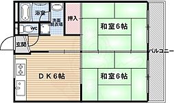 足立ハイツ太秦 2DKの間取図画像