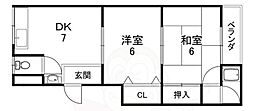 阪急京都本線 西向日駅 徒歩7分の賃貸アパート 3階2DKの間取り