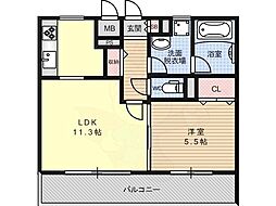 アンジュ京都天神川 1階1LDKの間取り