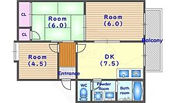 嵯峨野グリーンパレス 2階3DKの間取り