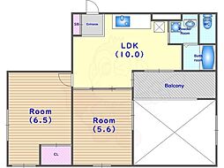 クオリティ嵯峨野 3階2LDKの間取り