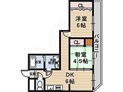 メゾンTMI 4階2DKの間取り