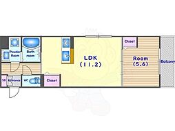 仮称)右京区嵯峨野芝野町ハイツ 2階1LDKの間取り