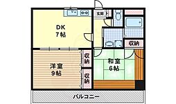 パルシティ久我 2階2DKの間取り