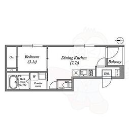 JR山陰本線 円町駅 徒歩10分の賃貸アパート 3階1DKの間取り