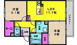 レガート清水 2階2LDKの間取り