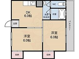 エクセル伏見 2階2DKの間取り