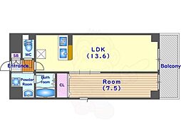 ウェスタ四条 8階1LDKの間取り