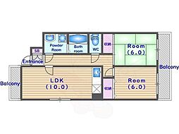 カーネルヒル 4階2LDKの間取り