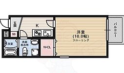 グランコスモ御所 3階1Kの間取り