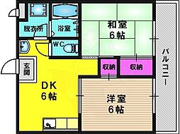 アヴェニール向陽 1階2DKの間取り