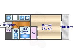 元土御門 2階1Kの間取り
