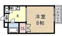 グランドール・トキ 3階1Kの間取り