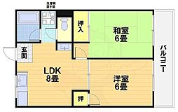 離宮ガーデンハイツ 2LDKの間取図画像