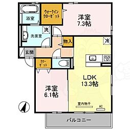 アビタシオン桂川 2LDKの間取図画像