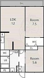 エバーグリーン嵐山 2LDKの間取図画像