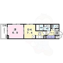 シャルマン東寺南3 1DKの間取図画像