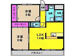 シャルマングレーヌ 2LDKの間取図画像