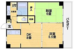 ウェストヒルズ 2DKの間取図画像