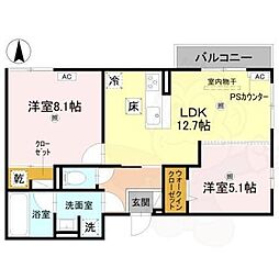 アレ・デ・フルール西向日駅前A棟 2LDKの間取図画像