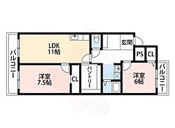 ドルミ高矢 2LDKの間取図画像