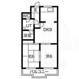ニューシャトー長岡 2LDKの間取図画像