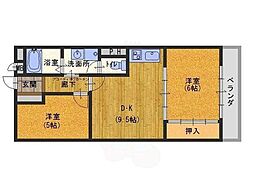 グリシーヌ京都西京極 2DKの間取図画像