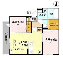 GRAMM松室吾田神町 A棟 2LDKの間取図画像