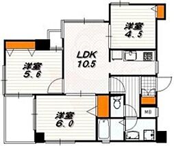 シンフォニー四条河原町 2LDKの間取図画像