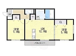メゾンリーフ 2LDKの間取図画像