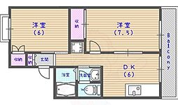 ハイカムール嵐山A 2DKの間取図画像
