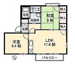 光ハウスＢ 2階2LDKの間取り