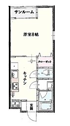 スプリングコート 2階1DKの間取り