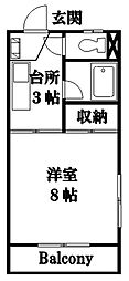 大歳コーポ 1Kの間取図画像